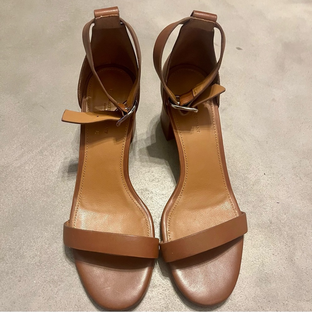 The White Company Brown Leather Ankle Strap Block Heel Sandals